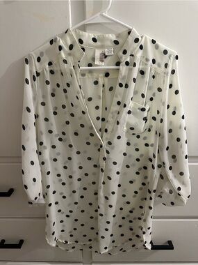 Francesca's Black Polka Dot Sheer Blouse on Cream